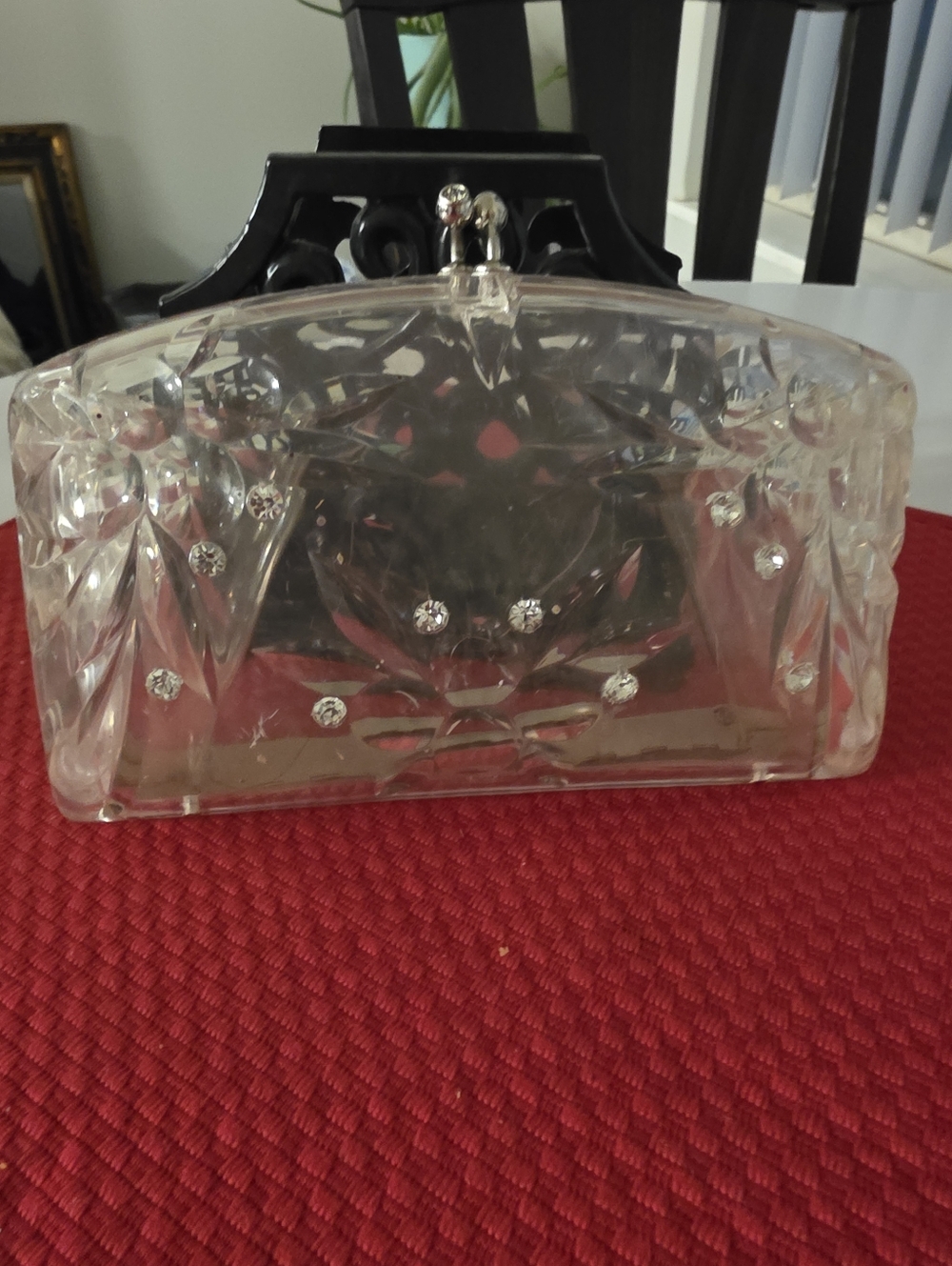 Rare 1950s Lucite Clear Crystal-Embellished Women’s Clutch - Transparent